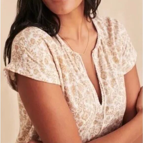 Faherty Boho Floral Dress Women's Medium Tan Tasseled Organic Cotton Cottagecore - Picture 5 of 11